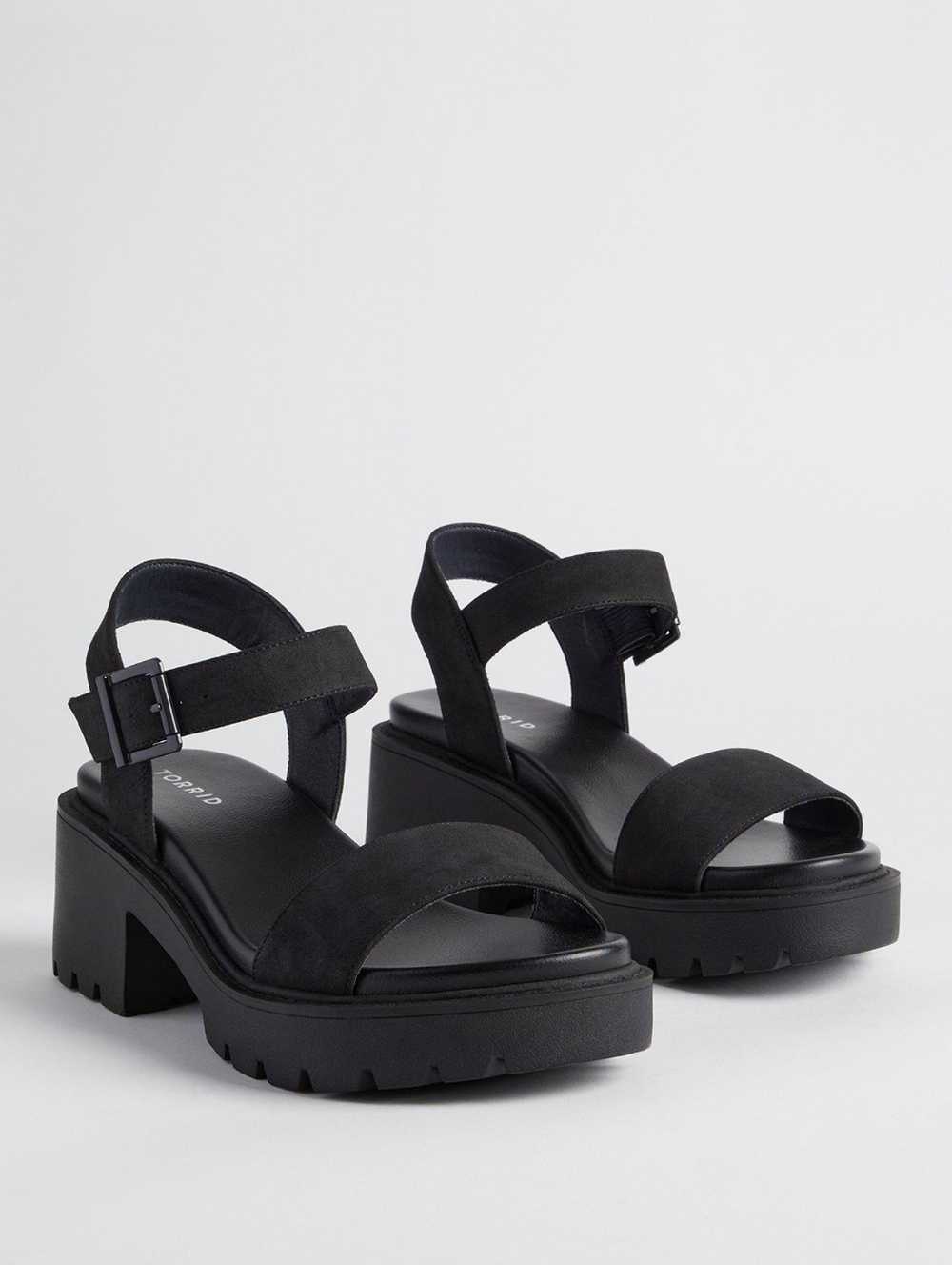 torrid Black Platform Chunky-Heel Sandals with Ankle Buckle